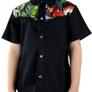Kids Black Graphic Button Down Shirt